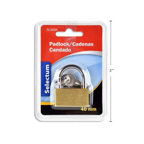 PADLOCK 40MM BRASS W/3 KEYS DOUBLE BLISTERED