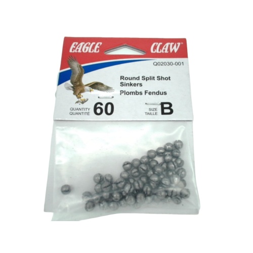 Round Split Shot Sinkers 60pk. Size B Eagle Claw