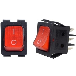 Red Rocker Switch ON-ON 16A  / 250V AC D.P.D.T. 6 pins