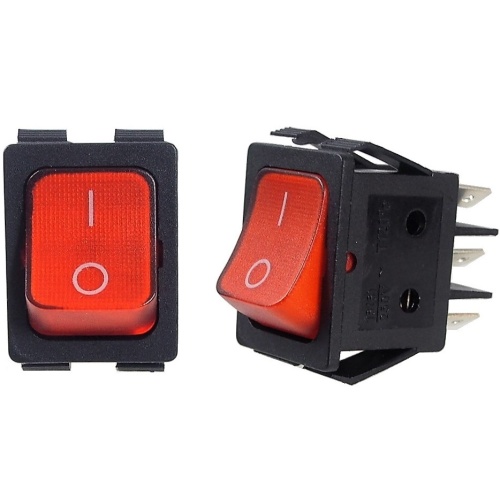 Red Rocker Switch ON-ON 16A  / 250V AC D.P.D.T. 6 pins