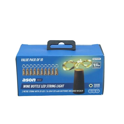 Wine Bottle LED String Light 10pk. 2m. Warm White Ason Décor