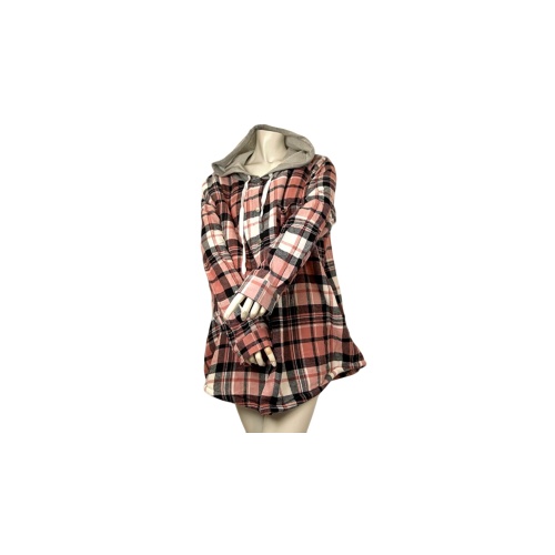 Ladies Sherpa Shirt w/Hood Pink Plaid Ass't Sizes Orange Kiss
