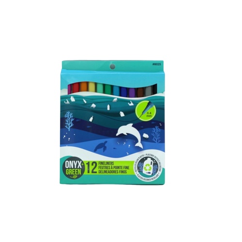 Fineliners Markers 12pk. Assorted Colours Onyx + Green
