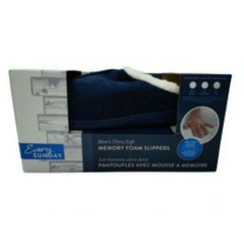 Men's Ultra Soft Memory Foam Slippers Sherpa Clog Navy Ass't Sizes Every Sunday