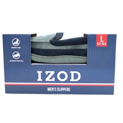 Izod Men's Slippers Large Grey Memory Foam Indoor/Outdoor Sole