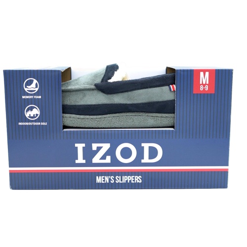 Izod Men's Slippers Medium Grey Memory Foam Indoor/Outdoor Sole