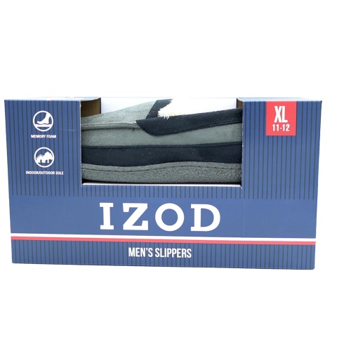 Izod Men's Slippers XL Grey Memory Foam Indoor/Outdoor Sole