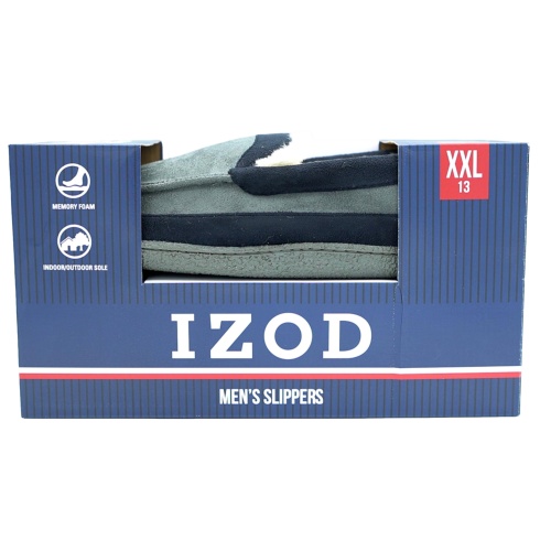 Izod Men's Slippers XXL Grey Memory Foam Indoor/Outdoor Sole