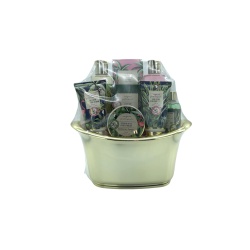 9pc. Bath Collection In Gold Basket Rainforest Apothecary Designs