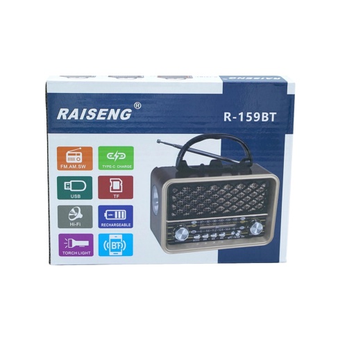 FM/AM/SW Retro Bluetooth Speaker Rechargeable w/USB, TF & Flashlight Raiseng