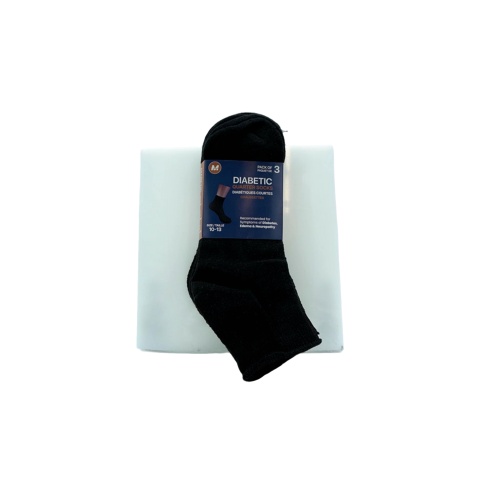 Diabetic Quarter Socks 3pk. Black Size 10-13