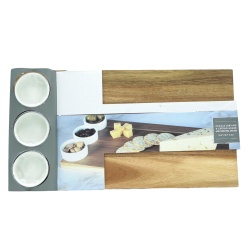 Acacia Serving & Cutting Board w/3 Serving Dishes 15.4 x 8.7" x 0.6" Tahari Home"