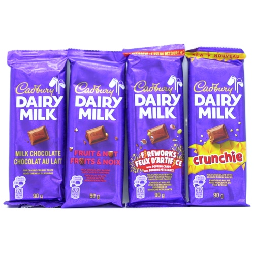 Cadbury Dairy Milk Chocolate Bars 90g. Assorted (in Display) - each sold individually