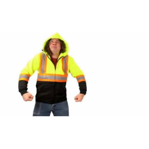 High Visiblility Full Zip Hooded Sweatshirt Medium Orange/black/yellow Bedrok