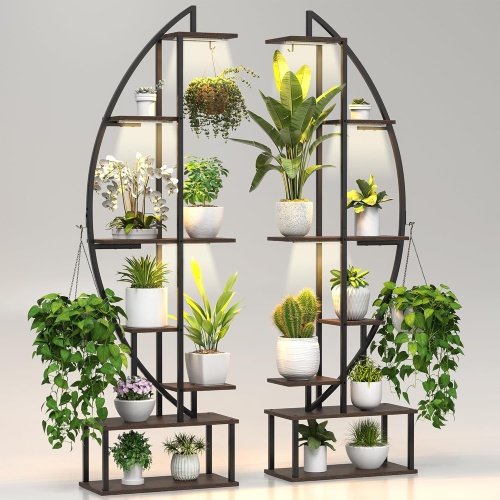 Plant Stand w/Grow Lights Brown 65 7 Tier Half Moon Set Of 2 Blazpath