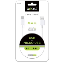 USB A - Micro USB 6Ft White Cable Elink