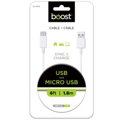 USB A - Micro USB 6Ft White Cable Elink