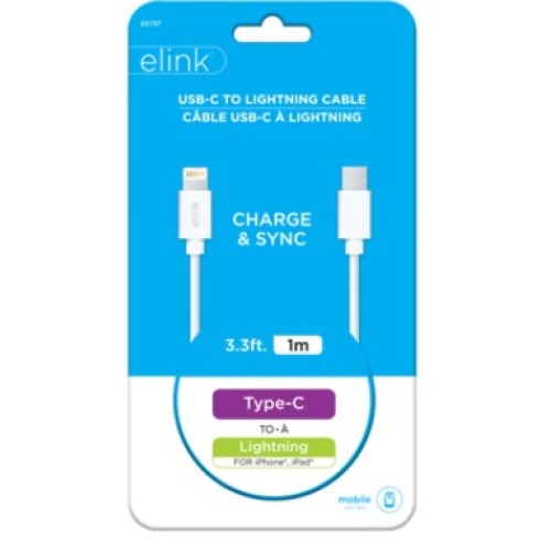 USB C - Lightning 3Ft White Cable Elink