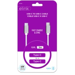 USB C - USB C 10Ft White Cable Elink
