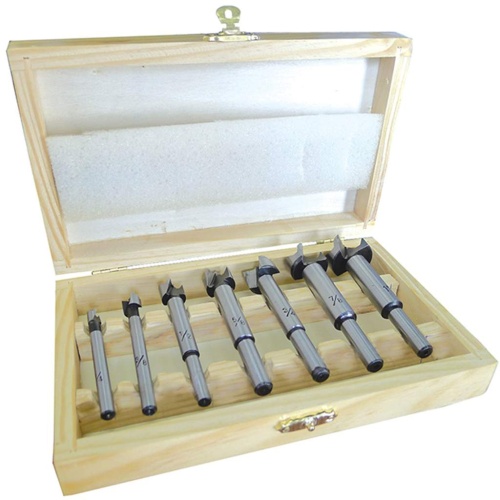 Forstner bit set 7 pc 3/8 shank 1/4 3/8 1/2 5/8 3/4 7/8 1 inch