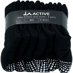 Baby Athletic Grip Socks 6pk. Black 12-36 Months La Active