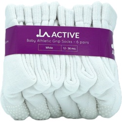 Baby Athletic Grip Socks 6pk. White 12-36 Months La Active