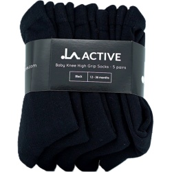 Baby Knee High Grip Socks 5pk. Black 12-36 Months La Active