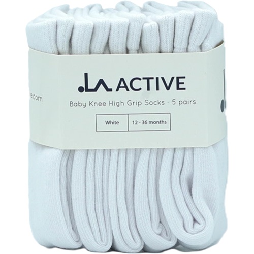 Baby Knee High Grip Socks 5pk. White La Active