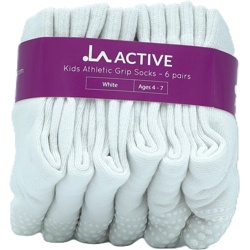 Kids Athletic Grip Socks 6pk. White Ages 4-7 La Active