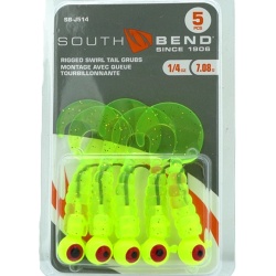 Rigged Swirl Tail Grubs 1/4oz. 5pk. Chartreuse Glitter South Bend