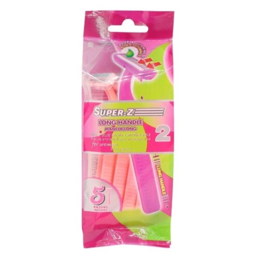 Disposable Razor Twin Blade 5pk Long Handle Pink Super-Z
