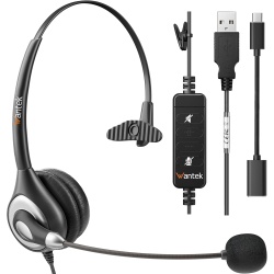 Computer Headset w/Mic 3.5mm w/USB-C Adapter Inline Control Wantek