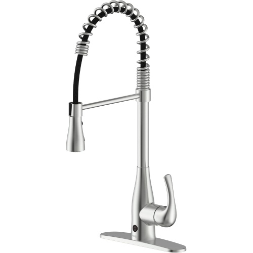 Touchless Kitchen Faucet Spring Neck Brushed Nickel Flow