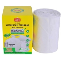 Trash Bag 13 Gallon w/ Twist Ties 120Pk NWI