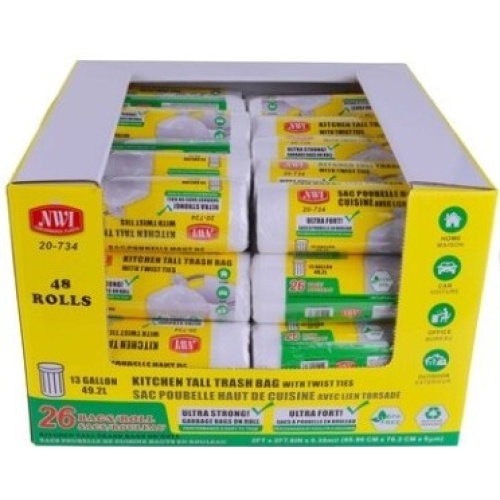 Trash Bag 13 Gallon w/ Twist Ties 26Pk NWI