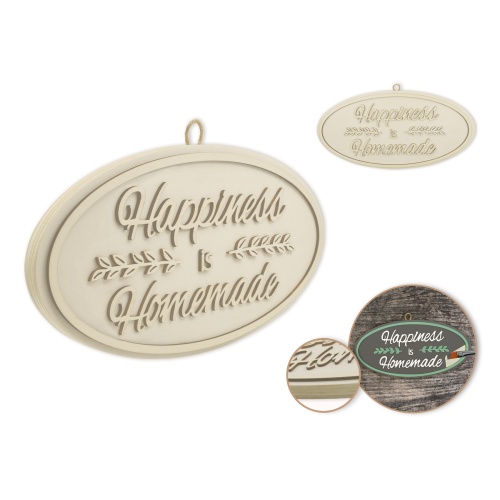 B - Happiness is Homemade Wood Decor: 12 DIY Oval Wall Sign Plaque 3D w/Jute Hanger