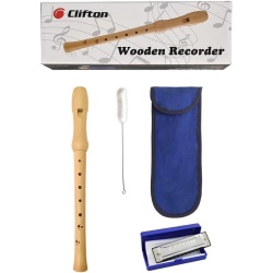 Wooden Recorder 8 Hole Soprano Baroque Fingering w/Storage Bag & Cleaning Stick Clifton