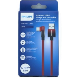 USB A - USB C 6.5Ft 90 Degree Red Braided Cable Philips