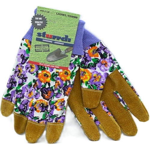 Ladies Gardening Gloves Split Leather Floral Pattern w/Knit Wrist Sturrdi