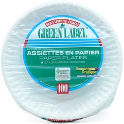 Paper Plates 9 100pk. Microwave Safe Green Label"