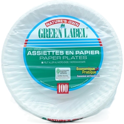 Paper Plates 9 100pk. Microwave Safe Green Label
