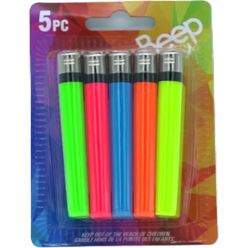 Lighters 5pk. Assorted Colours Beep