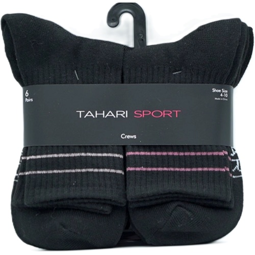 Socks Ladies 6pk. Crew Black Tahari Sport Shoe Size 4-10