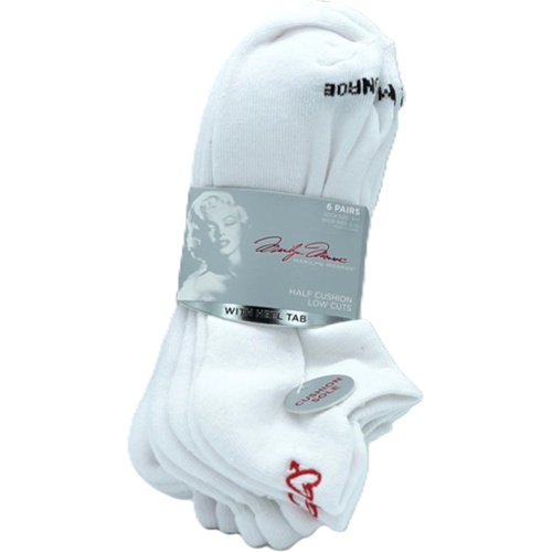Socks Ladies Half Cushion Low Cuts 6pk. White Marilyn Monroe Size 9-11