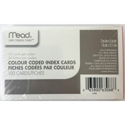 Index Cards 3x5" Colour Coded Mead"