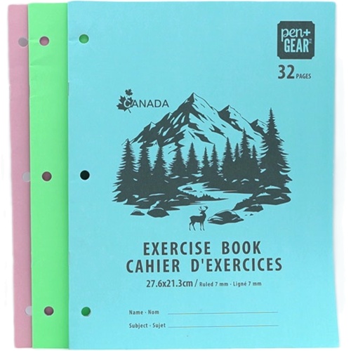 Exercise Book 27.6cm x 21.3cm 32pgs. Ass't Colours Canada Pen + Gear