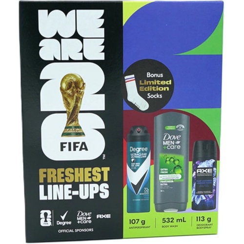 Fifa 3pc. Gift Set Freshest Line-ups Antiperspirant, Body Wash & Deodorant Bodyspray W/socks