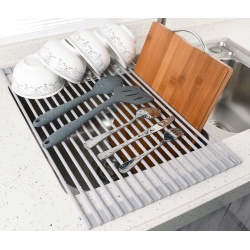 Over The Sink Roll Up Drying Rack 20.5 X 13.1" Oversize Grey Edge"