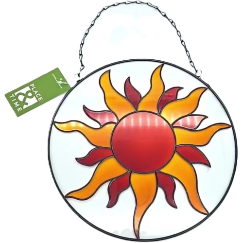 Wall Décor Stained Glass Sun 9.84 Round Place & Time