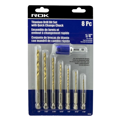 Drill bit set titanium 7 pc with 1/4 inch quick change bit